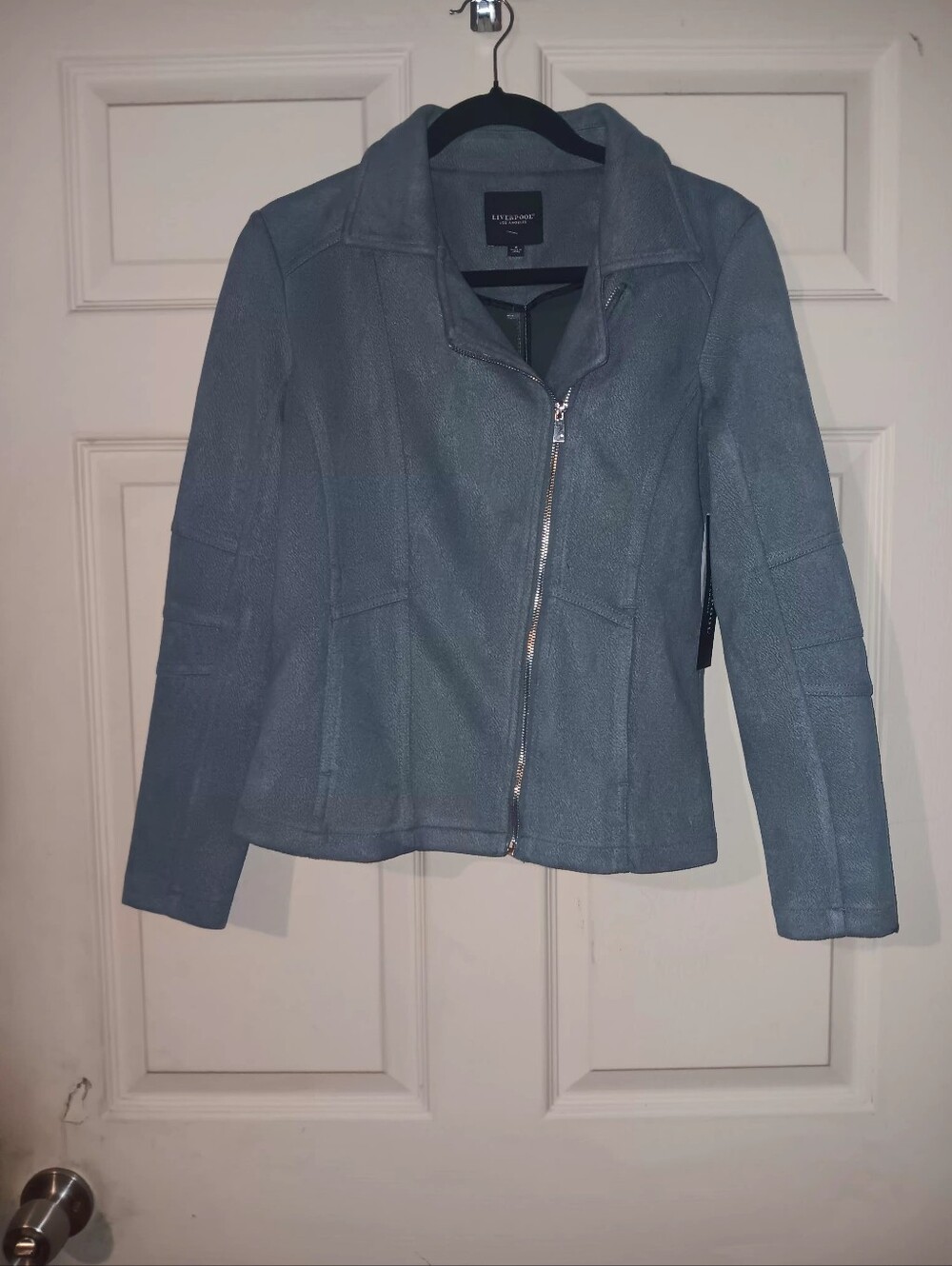 Liverpool Blue Grey Knit Zip Collared Jacket Wmns Sz S Casual Moto